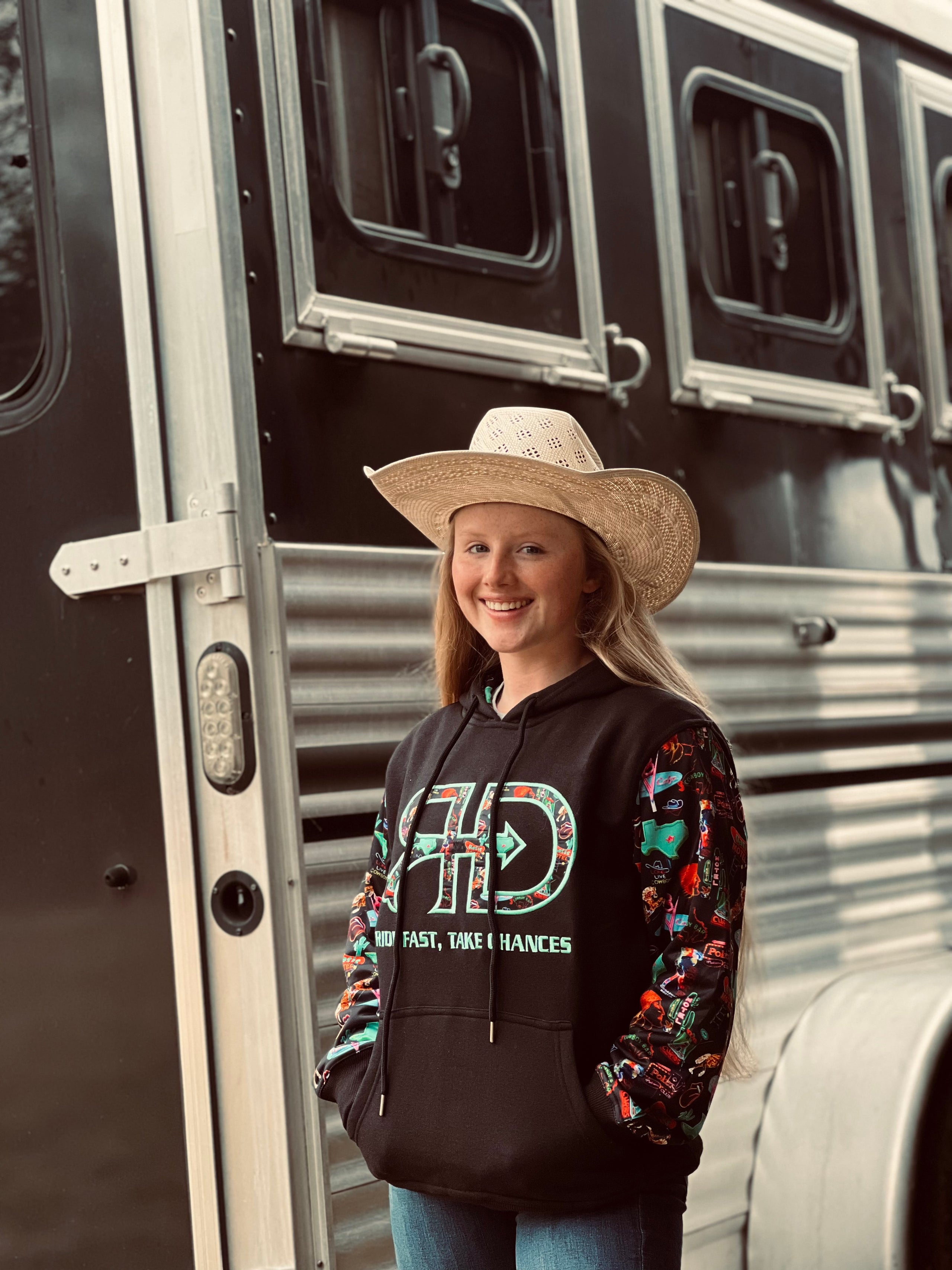 Neon Cowgirl Hoodie Rocket Donkey